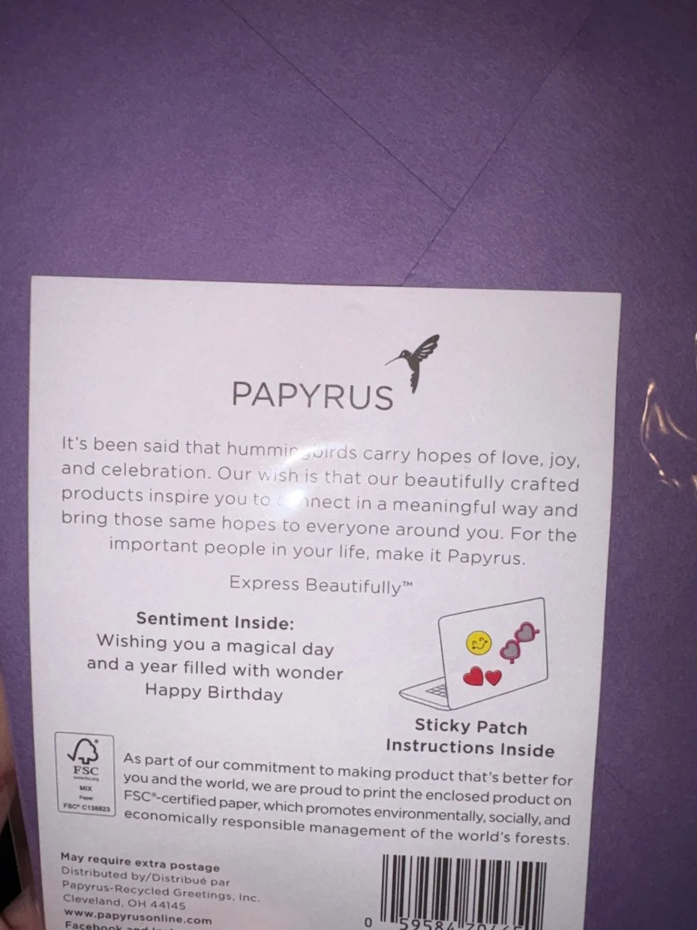 🆕Papyrus Purple Unicorn Patch Birthday Greeting Card